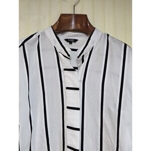 Lior Paris Shirt Womens Small White Black Stripe Mandarin Collar Tunic Top